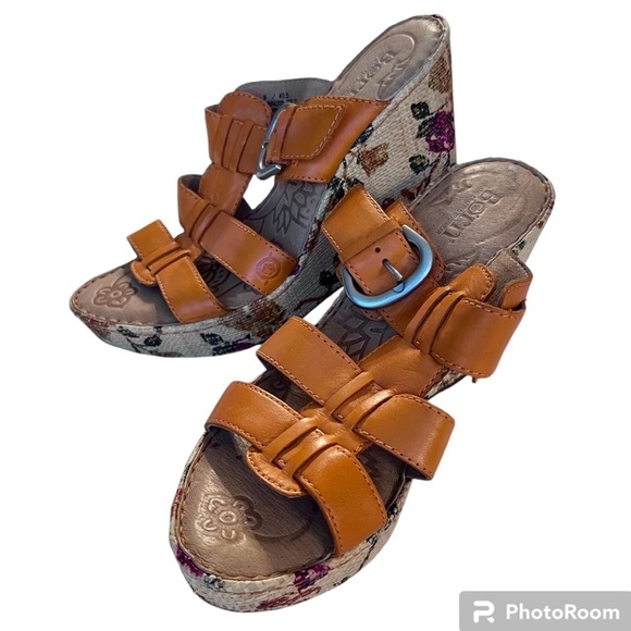 Born orange leather platform wedge sandals
floral burlap wrapped heel Women’s 9 - Picture 4 of 11